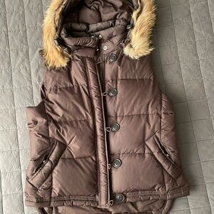 JCrew puffy vest with removable fur lined hood